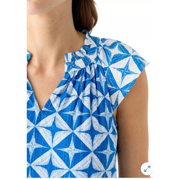 Wonderly Brand Midi Dress Blue White Geometric Print V Neck Cap Sleeve Size M - Picture 4 of 5